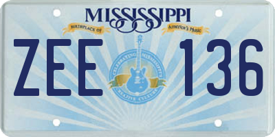 MS license plate ZEE136