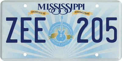 MS license plate ZEE205