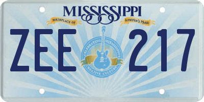 MS license plate ZEE217