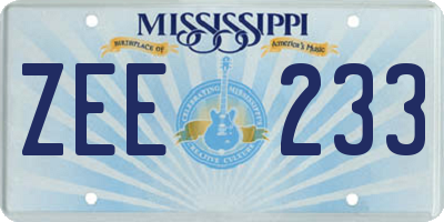 MS license plate ZEE233