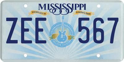 MS license plate ZEE567