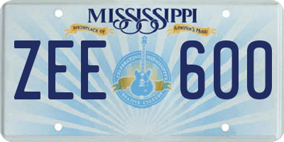 MS license plate ZEE600