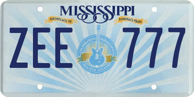 MS license plate ZEE777