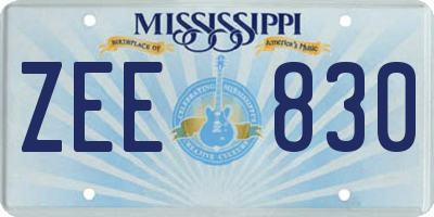 MS license plate ZEE830