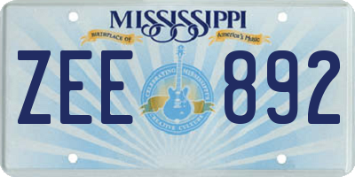 MS license plate ZEE892