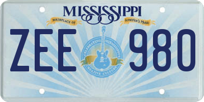 MS license plate ZEE980