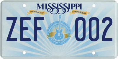MS license plate ZEF002