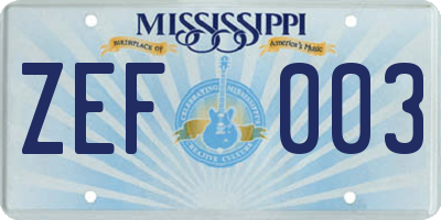 MS license plate ZEF003