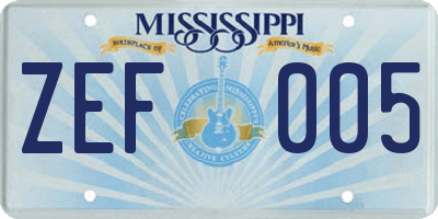 MS license plate ZEF005