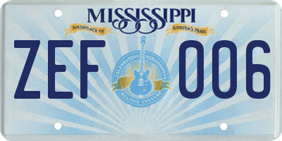 MS license plate ZEF006