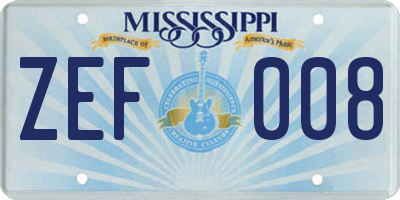 MS license plate ZEF008
