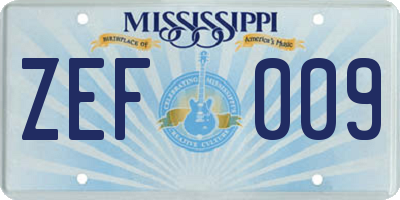 MS license plate ZEF009