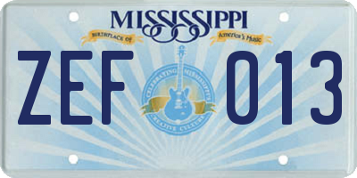MS license plate ZEF013