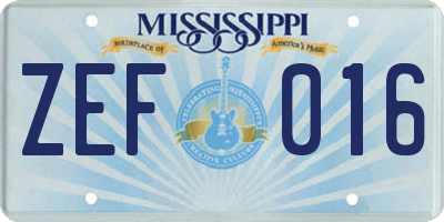 MS license plate ZEF016