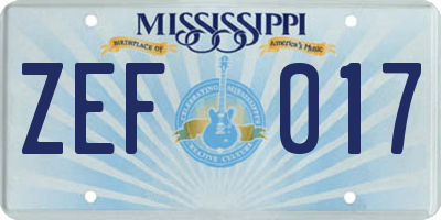 MS license plate ZEF017