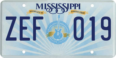 MS license plate ZEF019