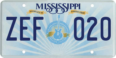 MS license plate ZEF020