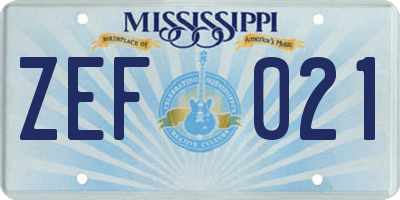 MS license plate ZEF021