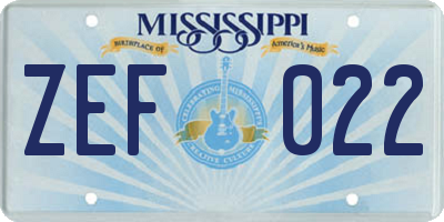 MS license plate ZEF022