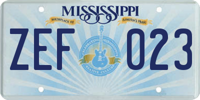 MS license plate ZEF023