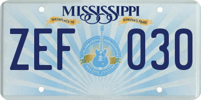 MS license plate ZEF030