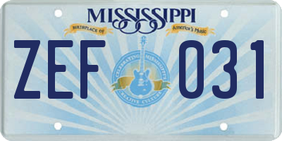 MS license plate ZEF031