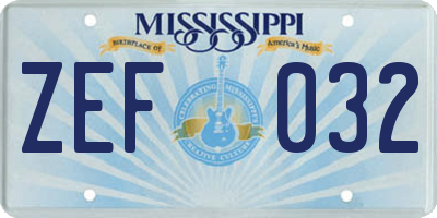 MS license plate ZEF032
