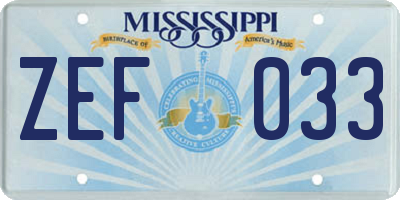 MS license plate ZEF033