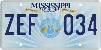 MS license plate ZEF034