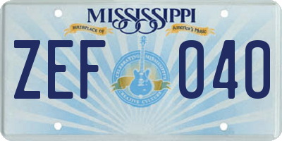 MS license plate ZEF040