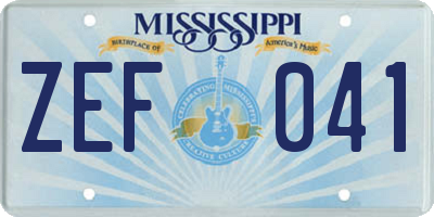 MS license plate ZEF041