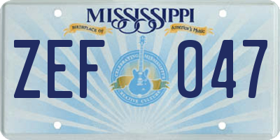MS license plate ZEF047