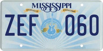 MS license plate ZEF060