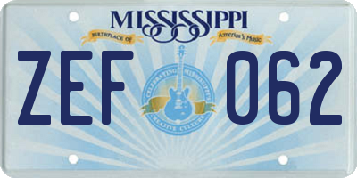 MS license plate ZEF062