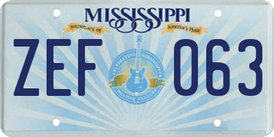 MS license plate ZEF063