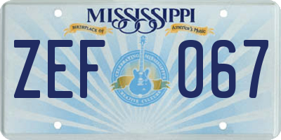 MS license plate ZEF067