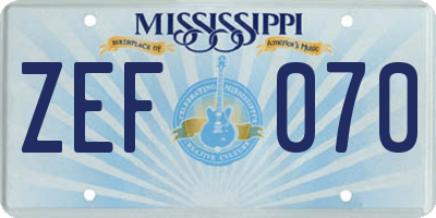 MS license plate ZEF070