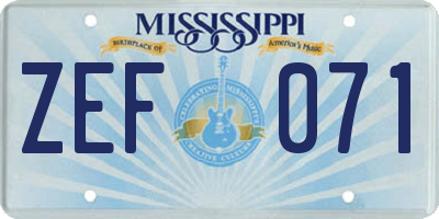MS license plate ZEF071