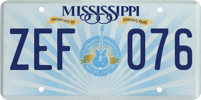 MS license plate ZEF076