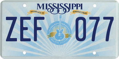 MS license plate ZEF077