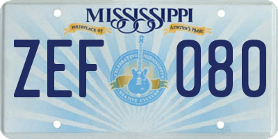 MS license plate ZEF080