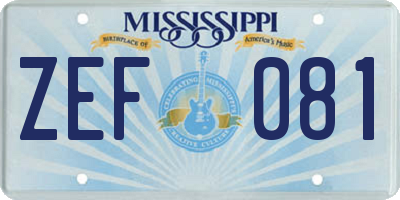MS license plate ZEF081