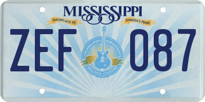 MS license plate ZEF087