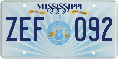 MS license plate ZEF092