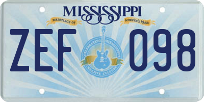 MS license plate ZEF098