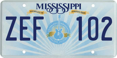 MS license plate ZEF102
