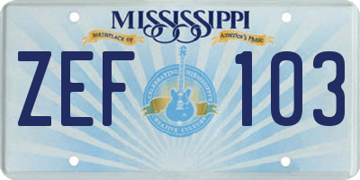 MS license plate ZEF103