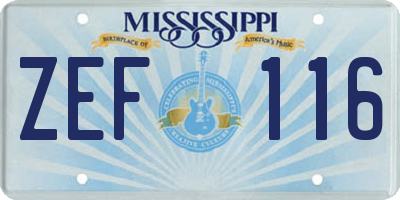 MS license plate ZEF116