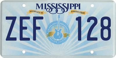 MS license plate ZEF128