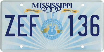 MS license plate ZEF136